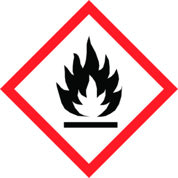 Faresymbol brannfarlig: rød ramme rundt sort flamme på hvit bakgrunn